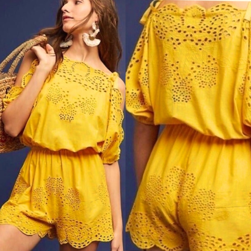 Anthropologie Harlyn Yellow Eyelet Romper LP(~M)